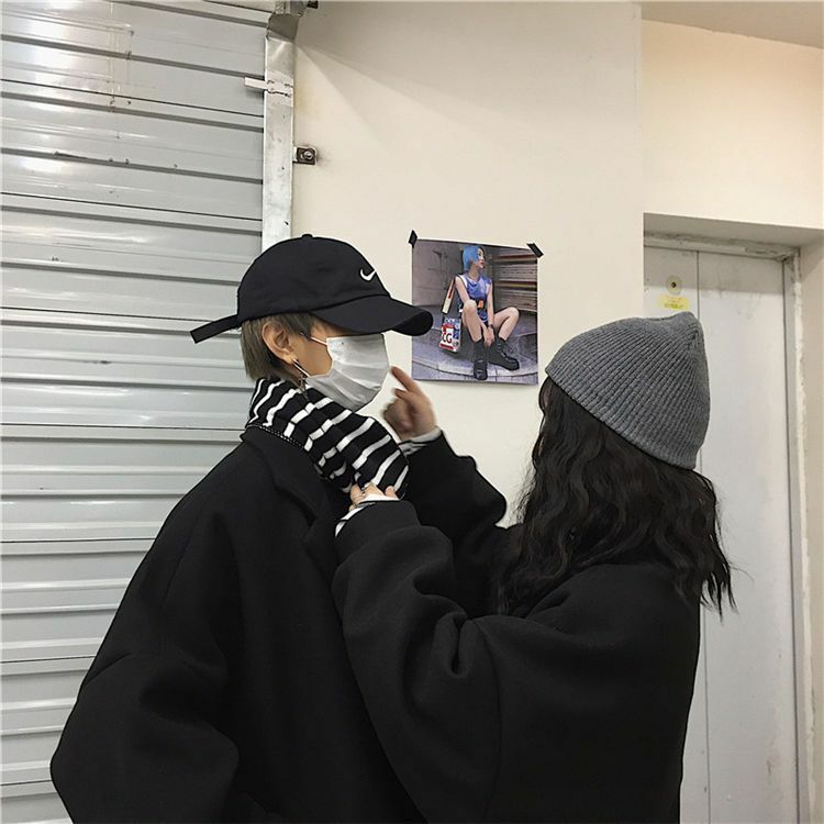 Senhoras casaco de lã versão coreana harajuku retro solto casal engrossado acolchoado casaco de lã