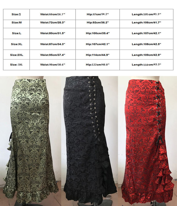 Kobiety Gothic Punk Style Retro spódnica syrenka Vintage długa obcisła sukienka wzburzyć Steampunk gotycka sukienka z rybim ogonem przebranie na karnawał spódnice
