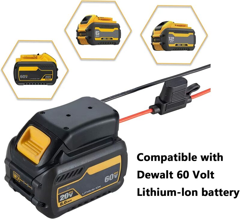 Power Wheel Adapter for Dewalt Flexvolt 60V max Battery  Adapter with Fuse & Wire Terminal,14 Gauge Wire Power Convertor