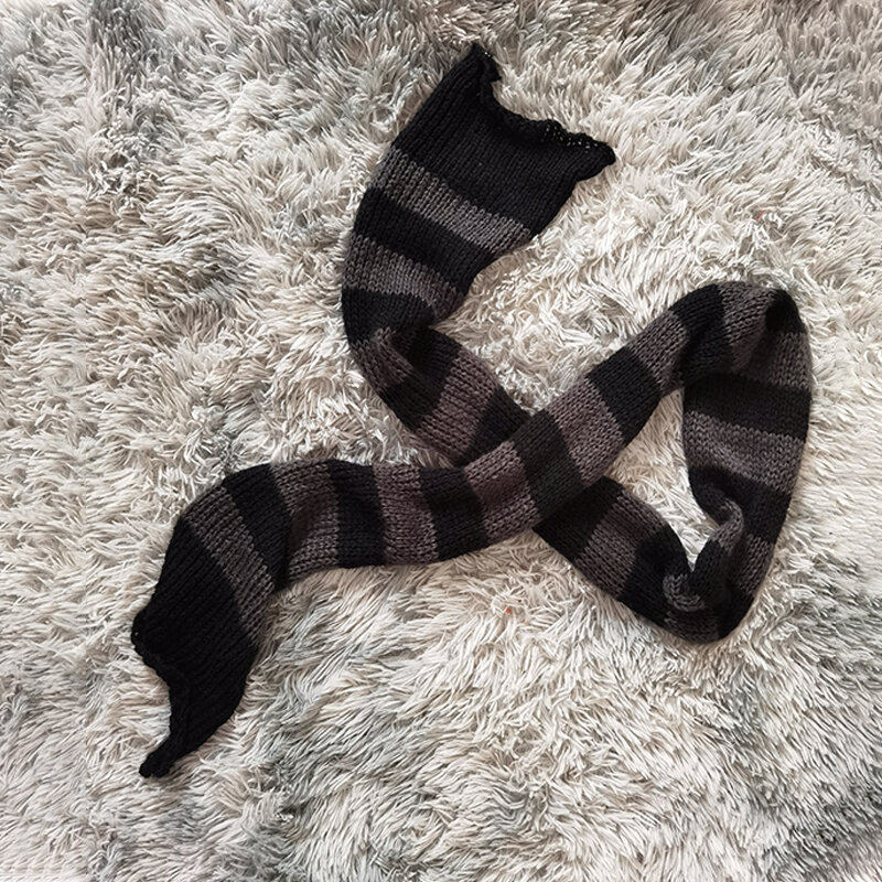 Y2k Girl Warm Long Scarves Gothic Black Gray Striped Women Unisex Knitted Neckerchief 2023 Korean Japanese Basic Scarf 2.1m*0.3m