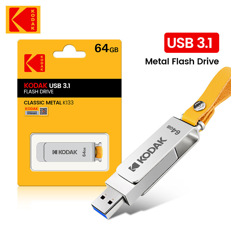 100% 오리지널 KODAK 펜 드라이브, 금속 USB 플래시 드라이브 메모리 스틱, USB 3.1 회전 USB 3.0 스틱, 256GB, 128GB, 64GB, K133