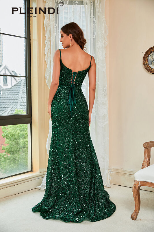 PLEINDI Vintage Partei Frauen Abendkleider V-ausschnitt Ärmel Gerade Bodenlangen 2022 Neue für Pailletten Exquisite Prom Kleid