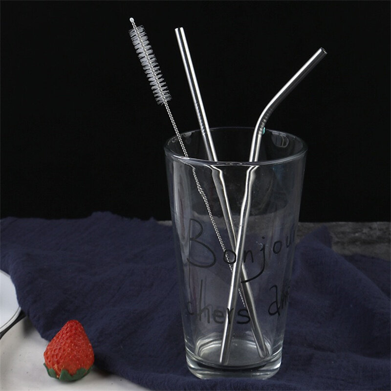Stainless straw Reusable Metal Straws Set with Cleaner Brush Stainless Steel Drinking Straw Milk Drinkware Bar Party Accessory