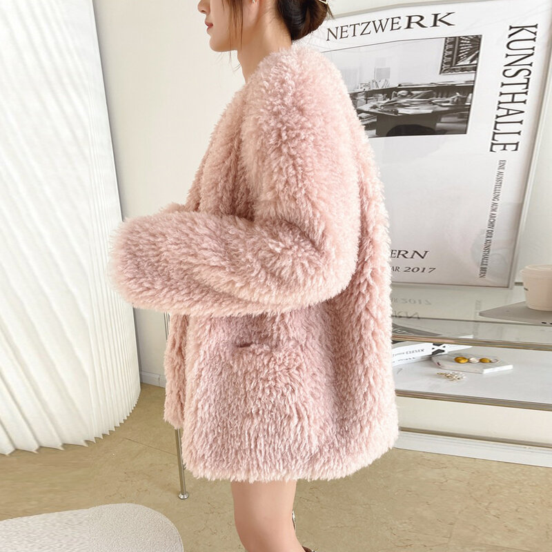 Casaco de lã de cordeiro casacos de inverno das mulheres pele de carneiro faux carnival jackets 2022 primavera tendência couro elegante mulher curto outerwear