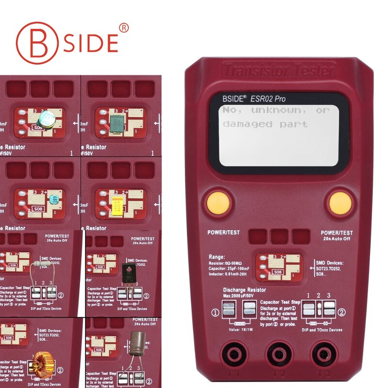 BSIDE-Multi-purpose Tester Transistor, ESR02pro, Smart Diode, Triode, Capacitância, Resistor, LCD, Medidor LCR