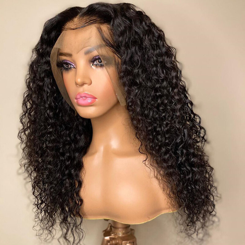 Peluca de cabello sintético para mujeres negras, postizo de encaje frontal de 26 pulgadas de aspecto Natural, rizado, predespuntado, sin pegamento, para uso diario