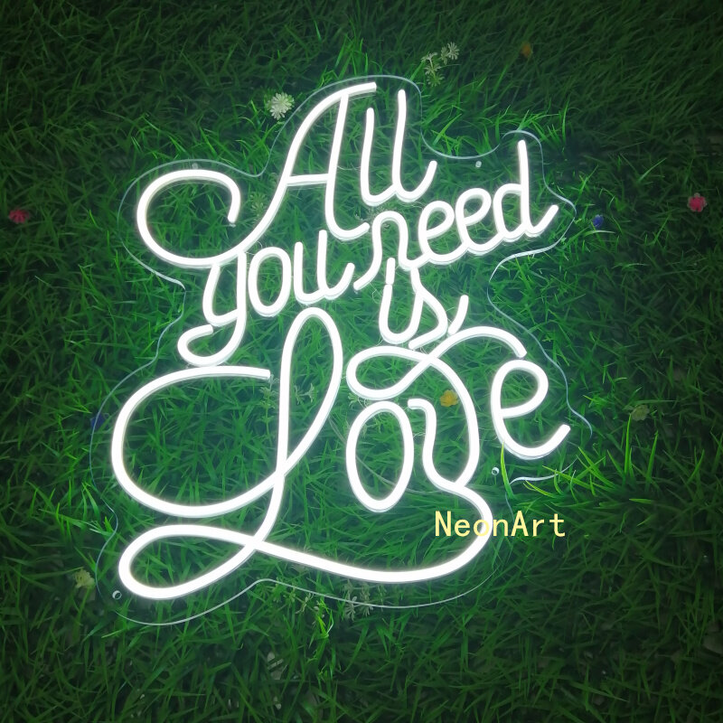 Logotipo personalizado All You Need is Love, acrílico transparente, plexiglás, cartel de neón, luz, carta, tablero, decoración de fondo para fiesta, cartel de boda