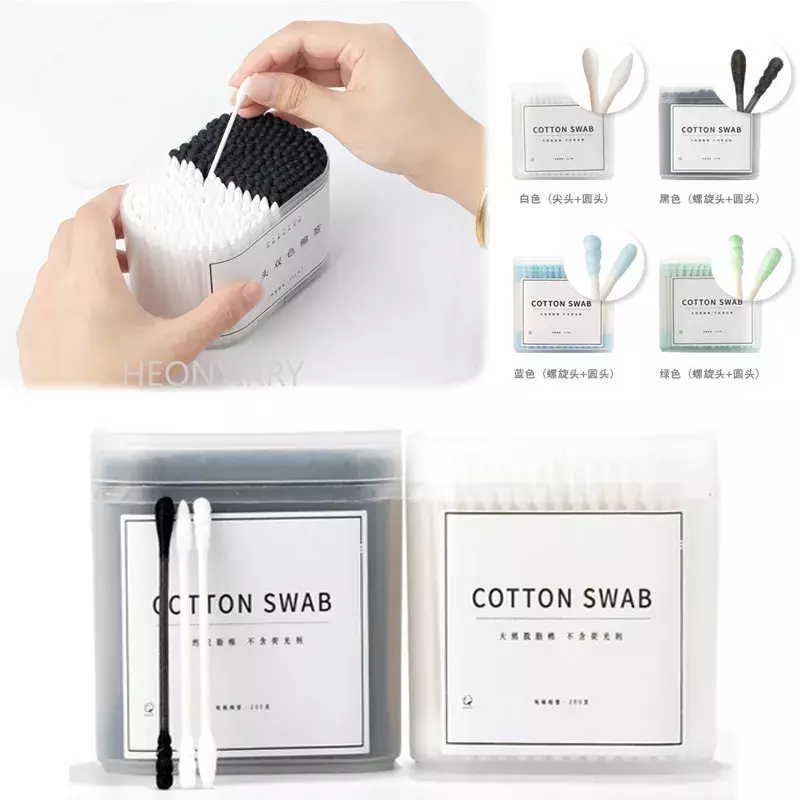 200pcs/Box Double Head Cotton Swab Women Makeup Bamboo Cotton Buds Eyeshaow Blending Tool For Nose Ears Cleaning Tools