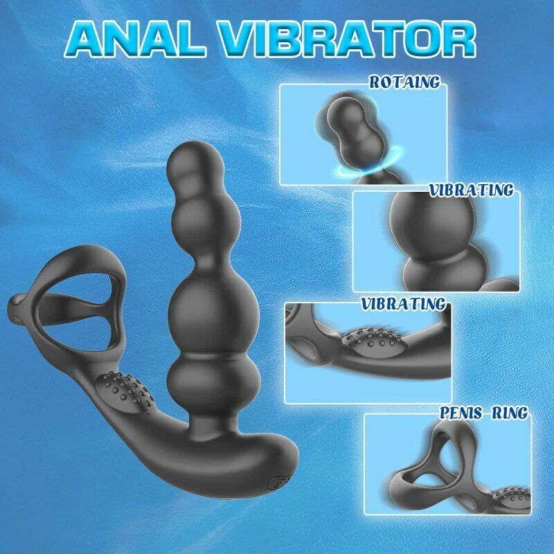 Beads Anal Vibrator 360°Rotate Male Prostate Massager Anal Plugs APP/Wireless Control Masturbator Toys