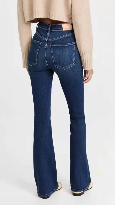 2022 moda clássico na moda design de luxo início da primavera cintura alta auto-cultivo chifre calças jeans menina