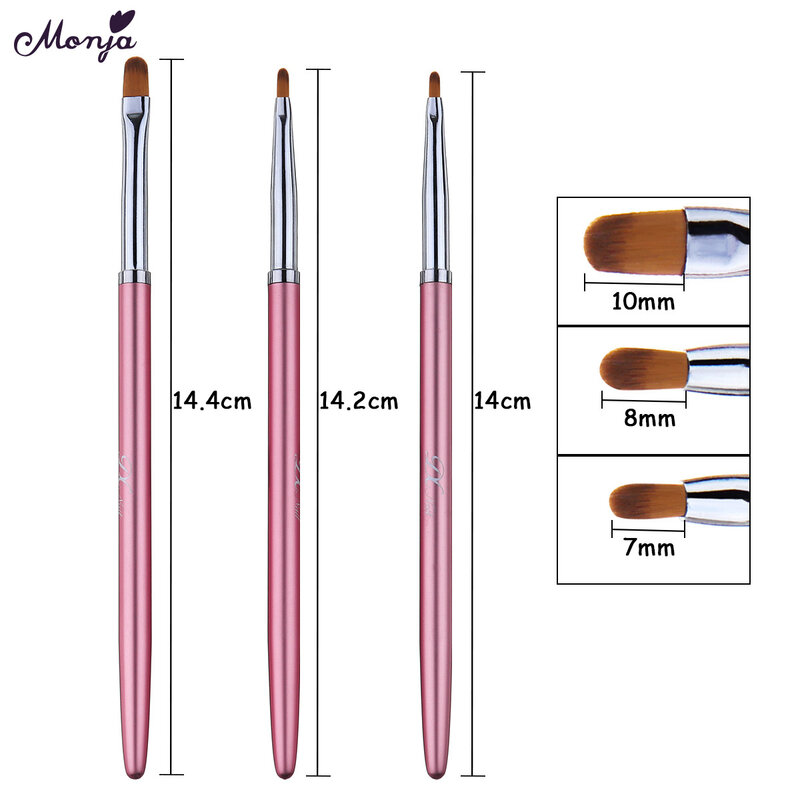 Monja 3Pcs/Set Nail Art Acrylic UV Gel Extension Builder Rhinestone Painting Brush Lines Liner Pattern Drawing Pen Manicure Tool