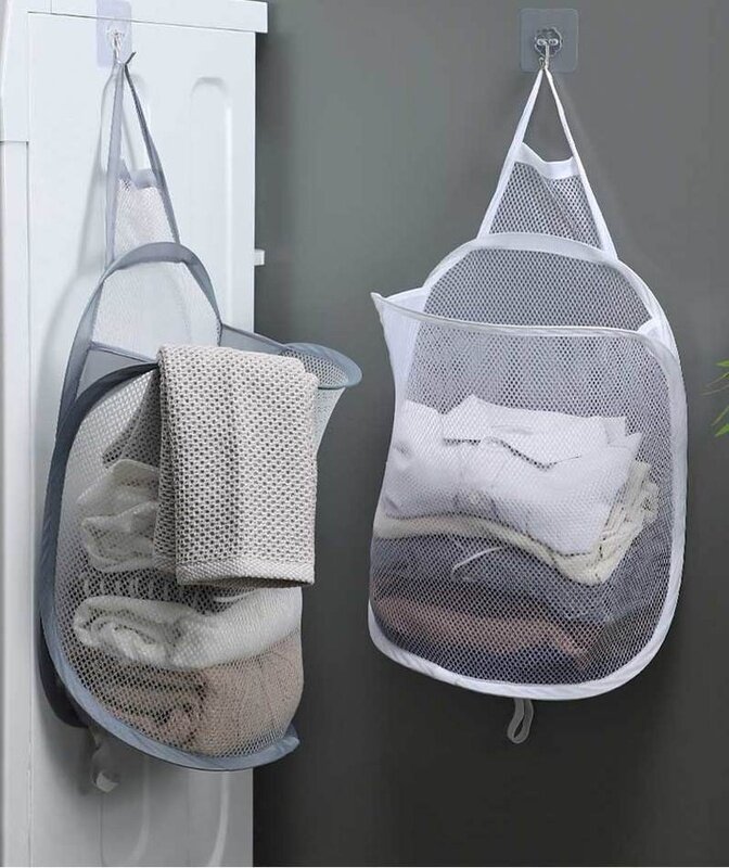 Folding Laundry Basket Organizer for Dirty Clothes Bathroom Clothes Mesh Storage Bag Household Wall Hanging Basket
