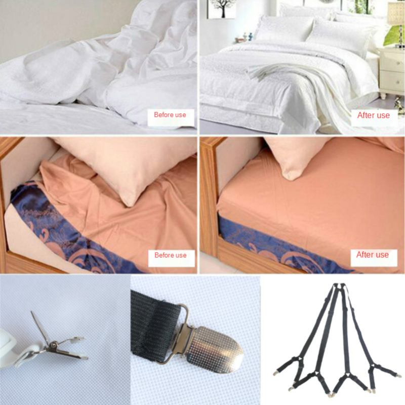 Tirantes ajustables para cama, correas para sujetar sábanas, Kit de soporte de Clips, pinza ajustada, 1 Juego de soporte para sábanas entrecruzadas