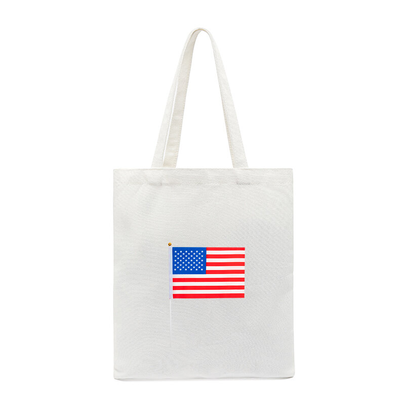 Bolsa de lona con estampado de bandera americana, bolso de compras creativo, sencillo, a la moda, para supermercado, colegio, estudiante universitario