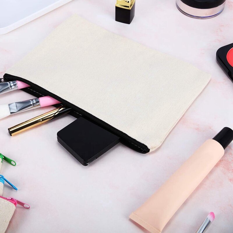 36 Pieces Canvas Makeup Bag Multipurpose Cosmetic Bag Travel Toiletry Pouch Pen Coin Bag Blank DIY Bag With Zipper