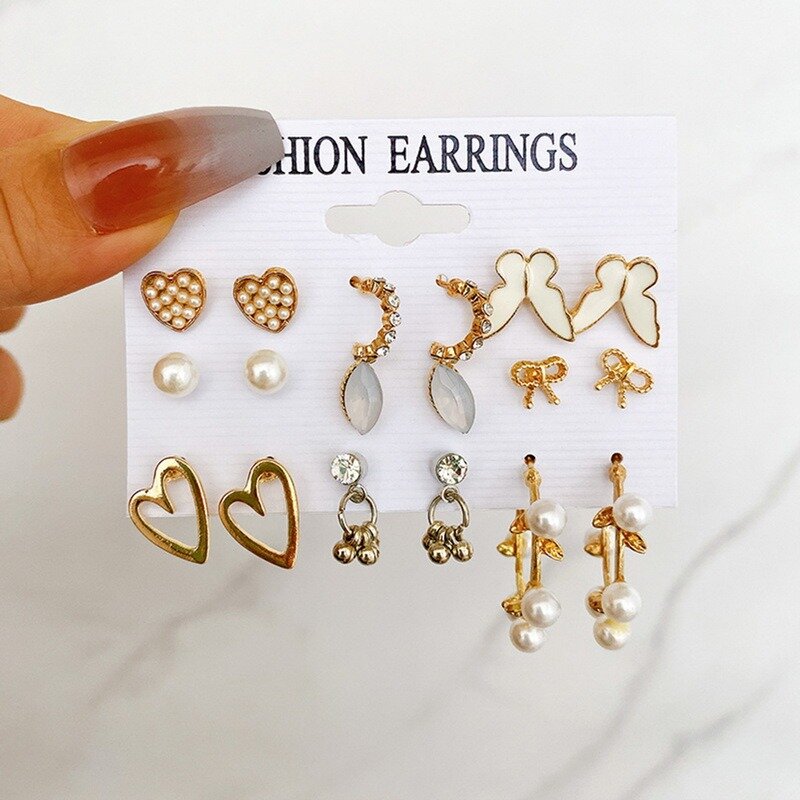 Ensemble de boucles d'oreilles en perles pour femmes, bijoux de mode bohème, géométrique, cristal, cœur, goujon, 2022