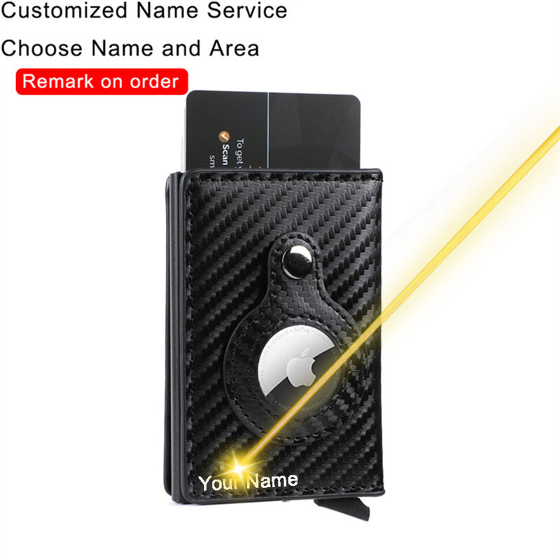 Tarjetero de fibra de carbono con bloqueo Rfid para hombre, billetera inteligente delgada con nombre personalizado, compatible con Airtags