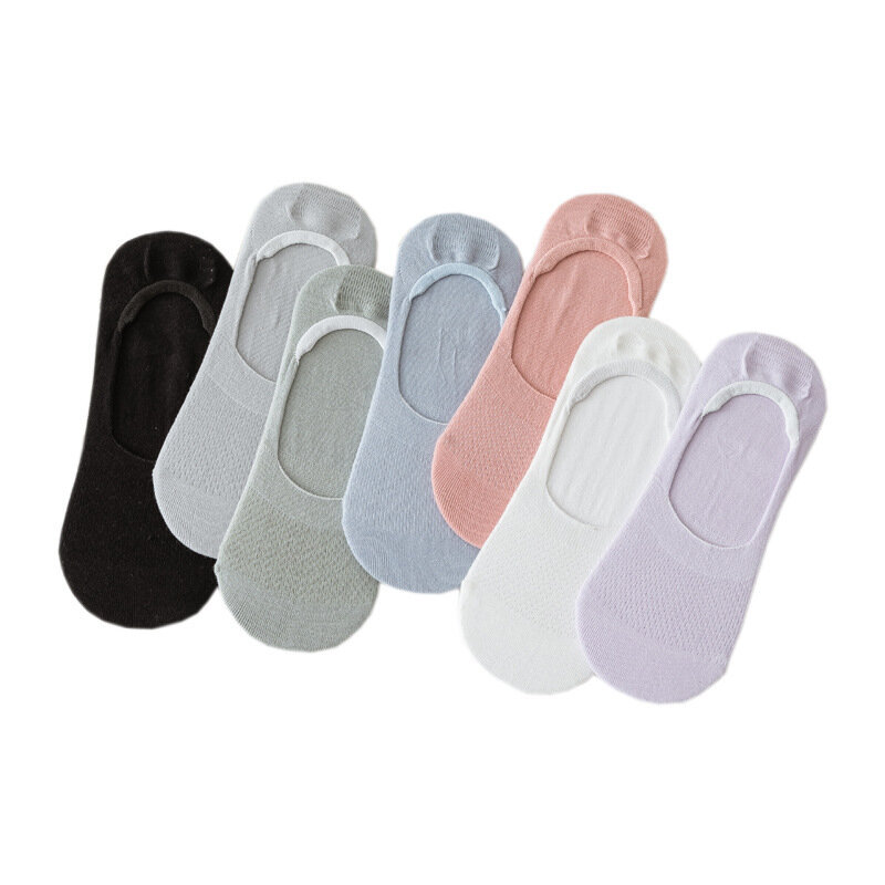 Calcetines invisibles antideslizantes de silicona para mujer, calcetín de verano de malla de Color sólido, de corte bajo, de algodón, 3 par/set