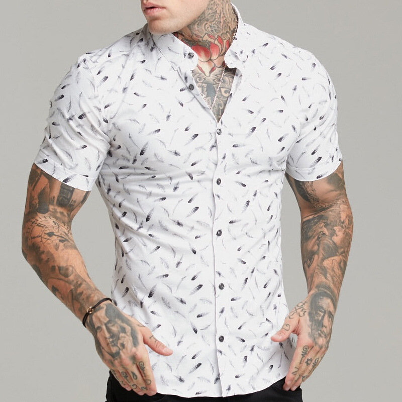 뜨거운 판매 유럽 미국 남자 의류 편지 인쇄 패션 캐주얼 셔츠 싱글 브래지어 카디건 반팔 2022 새로운 셔츠