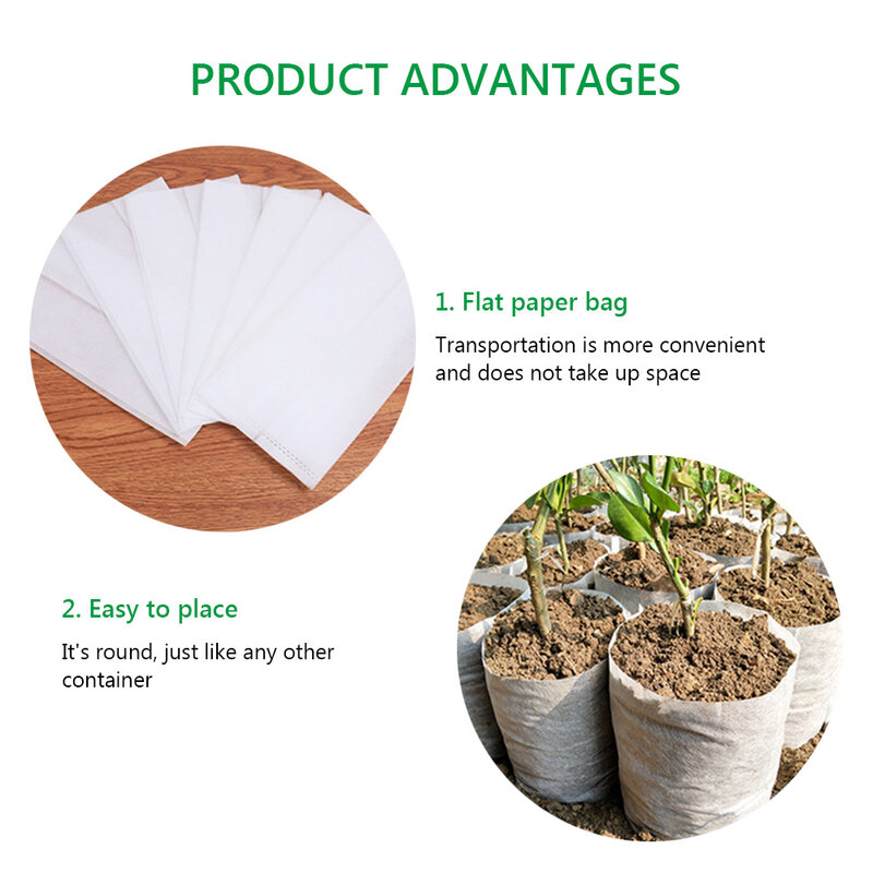 100Pcs Different Sizes Biodegradable Non-woven Seedling Nursery Bag Plant Grow Bags Fabric Pouch Planting Ventilate for Garden