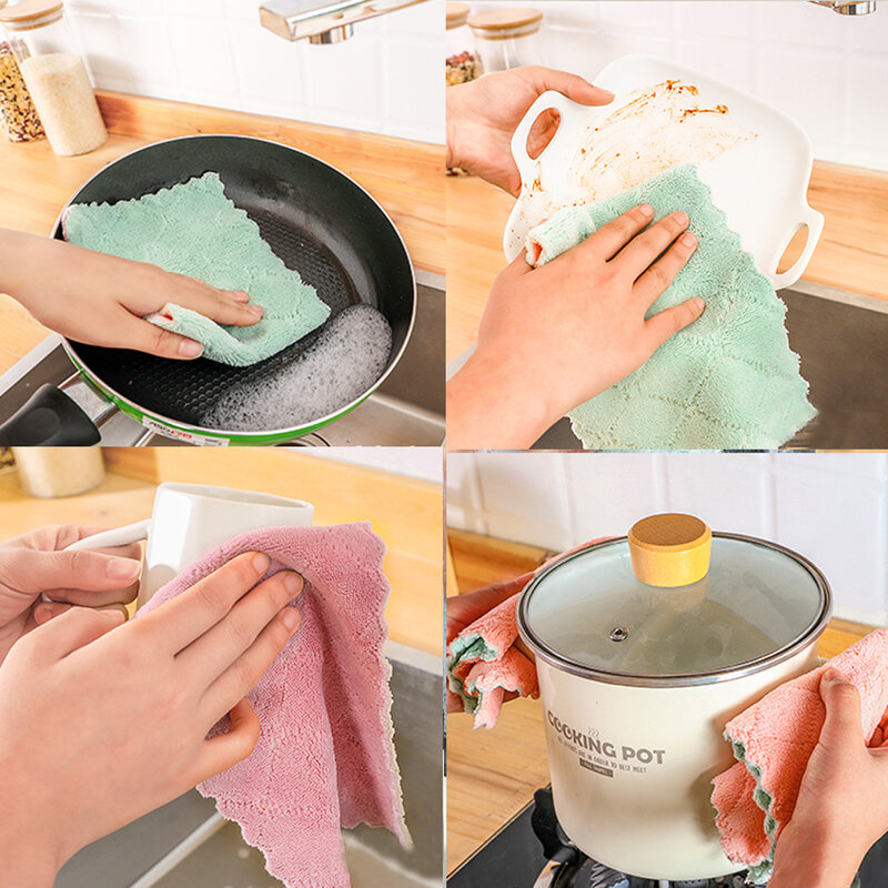 1/5 sztuk jest tańsze podwójna warstwa chłonna mikrofibra kuchnia danie tkaniny bez oleju do czyszczenia gospodarstwa domowego ręcznik do wycierania narzędzia kuchenne