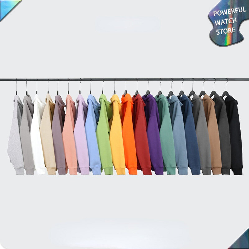 2022 jesień nowy 20 kolorów luźne bluzy męskie 360g tkanina jednolity, w stylu Basic zagęszczony sweter z kapturem Harajuku para kobiet topy