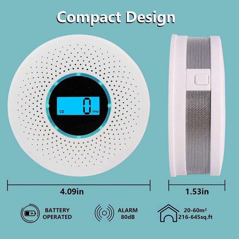Detector de monóxido de carbono, alarma de CO de alta precisión con advertencia de sonido y pantalla LCD Digital