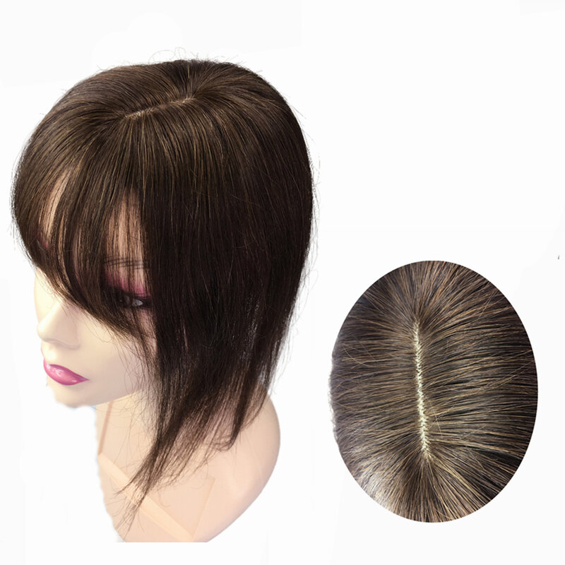 Halo Lady – Toppers de cheveux naturels invisibles pour femmes, 12 pouces, postiche avec Clip fin, postiche pour perte de cheveux légère, couverture de cheveux gris