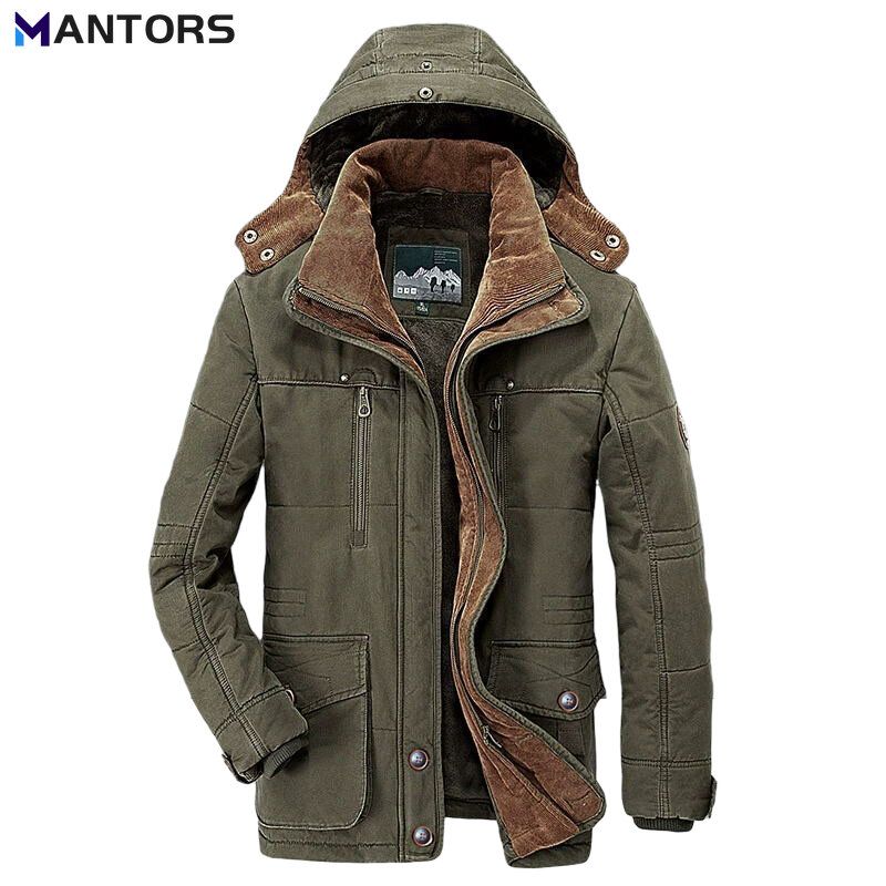 MANTORS 2023 Winter New Men's Warm Thick Parka Military Cargo Jacket Hooded Windproof Outerwear Coat Casual Jackets Size 6XL