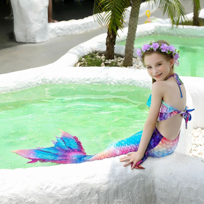 Fantasy Kids Girls nuoto Mermaid tail Mermaid Costume Cosplay bambini natale regalo di compleanno Costume da bagno può aggiungere pinna Monofin