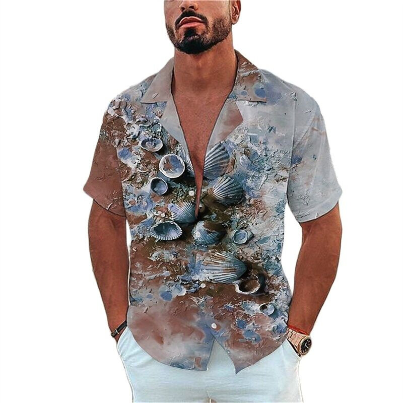 Camicia da uomo Marine Life Printing Tees Beach Vacation Style camicia hawaiana Fashion risvolto monopetto per il tempo libero top a maniche corte
