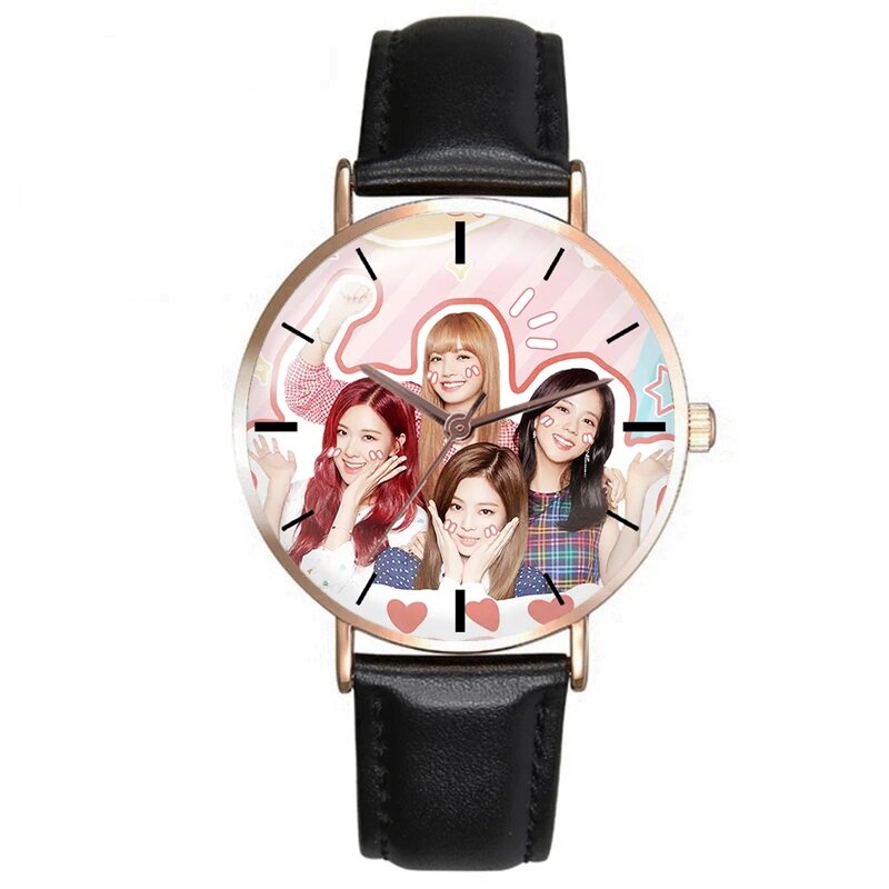Nowy zegarek damski koreański dziewczęcy moda rekreacyjna z różowego złota zespół muzyczny grupowa pamiątka dla fanów