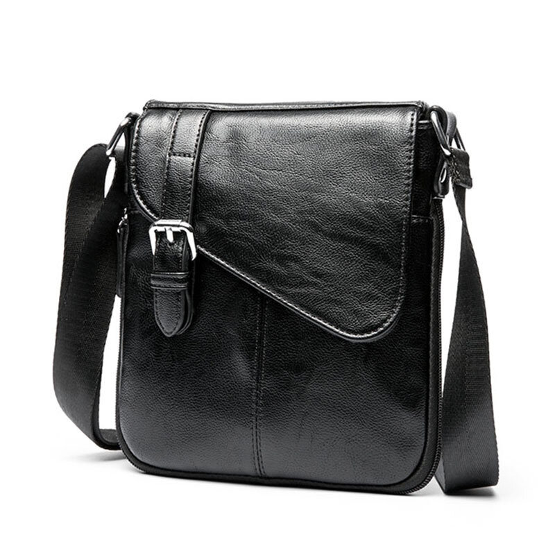 Винтажные мужские сумки через плечо, кожаные мессенджеры черного цвета, деловая однотонная маленькая квадратная мужская сумка на ремне, ма...