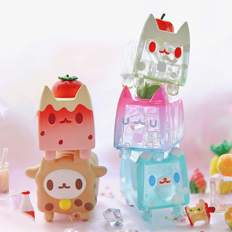 Pudełko z niespodzianką zabawki nowy BOXCAT słodki napój seria lalka śliczny Anime figurka na prezent Chotolate winogron truskawka Kitty przezroczysty Ornament