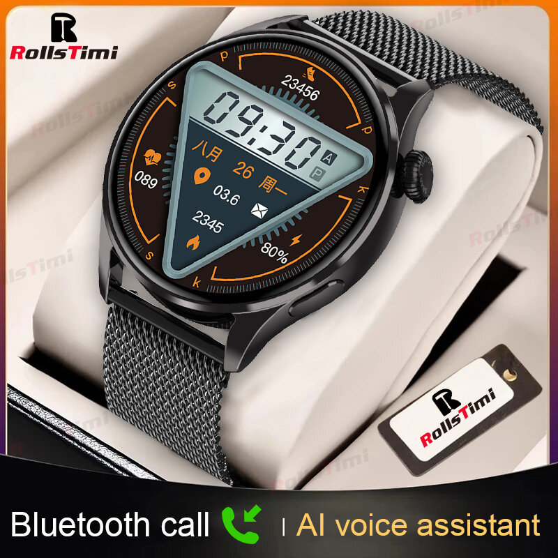 Rollstimi-reloj inteligente para hombre y mujer, pulsera resistente al agua con llamadas, Bluetooth, control del ritmo cardíaco, para Android e IOS