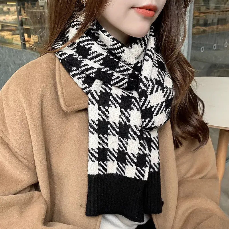 New Arrival Grid Knit Scarf Autumn and Winter Fashion Double-sided Color Block Scarf Men and Women Apparel Accessories Hot Sale