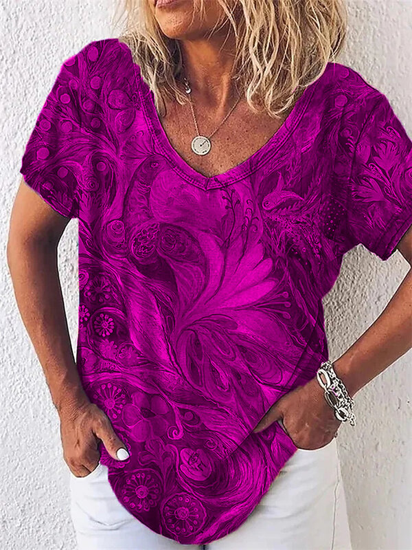 2022 das mulheres do verão pintura abstrata t shirt gráfico graffiti nova impressão com decote em v básico camisa feminina solta mais tamanho pulôver