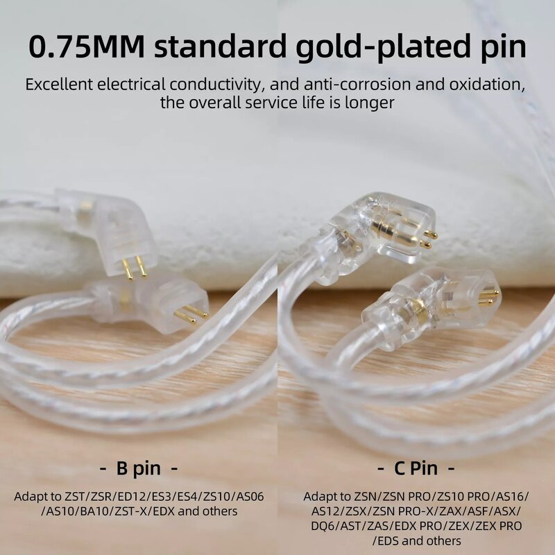 KZ Kopfhörer Silber überzogene upgrade kabel 2PIN 0,75mm Hohe-reinheit silber überzogene flache kabel ZEX Pro ZS10 Pro ZSN Pro X EDX Pro