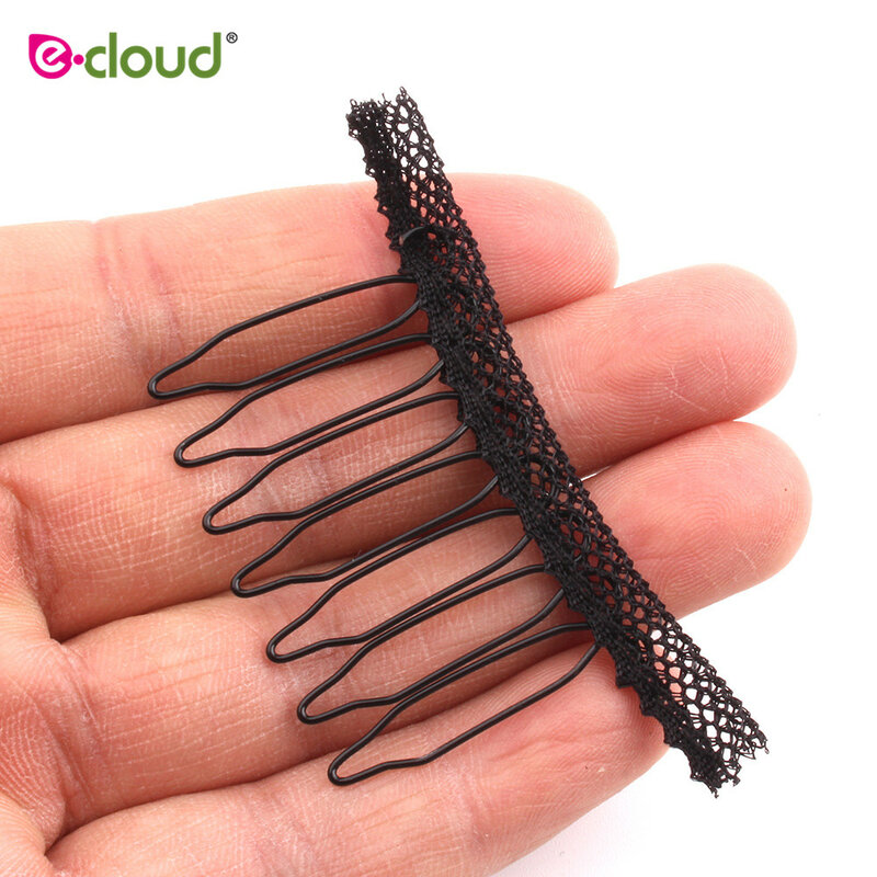50Pcs/Bag Lace Wig Comb With Polyster Cloth 7 Teeth Wig Accessories Clip in Human Hair Extensions Wholesale Black Lace Wig Clips