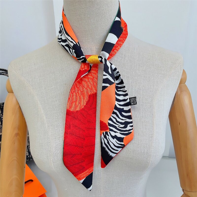 Frauen Satin Haar Schal Tasche Band Luxus Print Stirnband Foulard Weibliche Mode Haar Krawatten Band Zubehör Dünne Schals