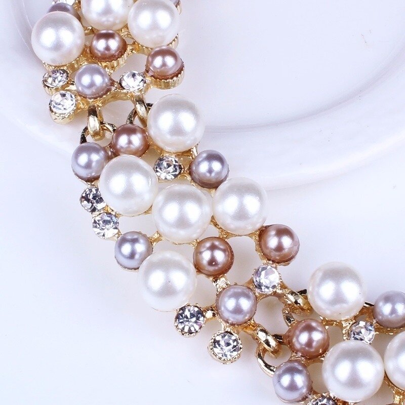 Conjunto de joias de casamento com strass, joias simples de imitação de pérola e cristal, colar brincos para meninas, presente de festa, noivado