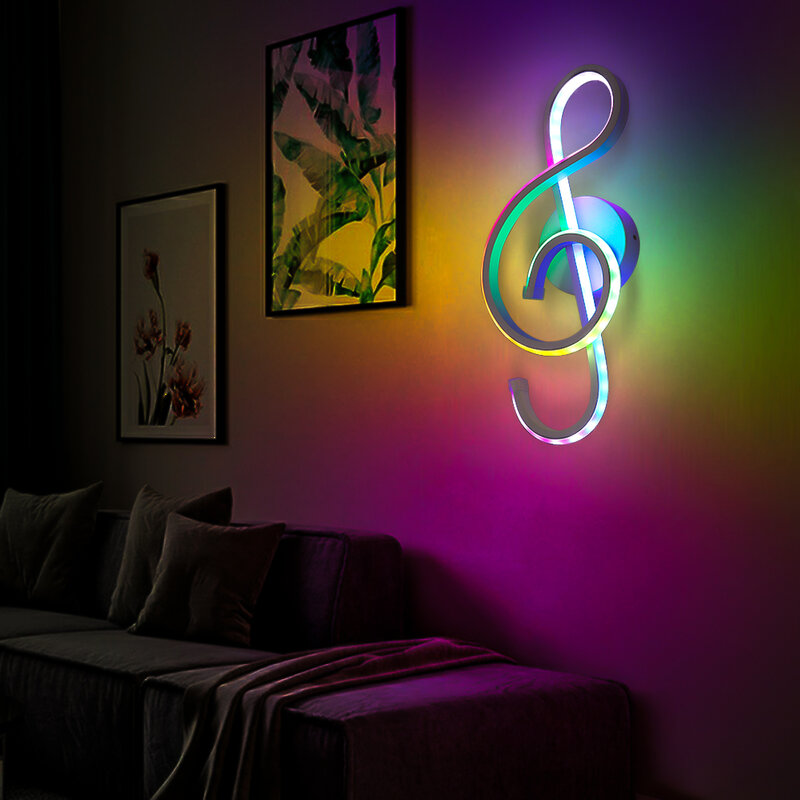 RGB LED Modern Lampu Dinding Berbentuk Catatan Musik Lampu Dinding Kamar Tidur Warna-warni Restoran Ruang Tamu Dalam Ruangan Perlengkapan Pencahayaan