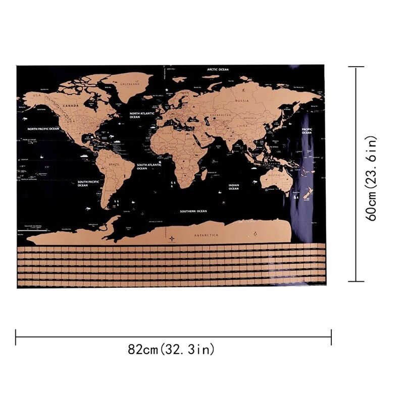 Mapa de viaje del mundo negro de 82,5x59,4 cm, mapa de rascar personalizado, sin tubo mapa del mundo, decoración creativa, pegatinas de pared
