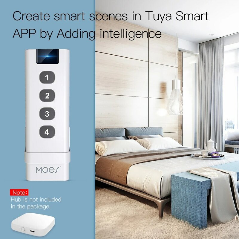 MOES Tuya Smart Bluetooth Wireless 4 Gang Scene Remote Portable Controller APP Smart Home Automation Scenario for Devices