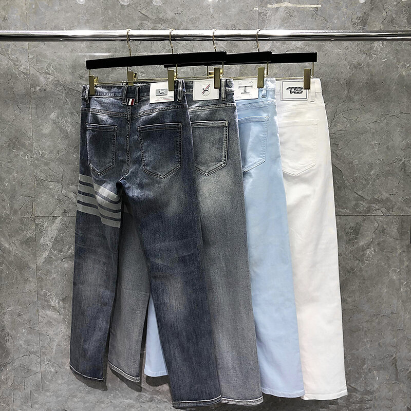 TB THOM Jeans 2022 Mode Einreiher Ketten Hosen Vier Jahreszeiten Hohe Taille Bleistift Denim Jeans Luxus Marke TB Hosen