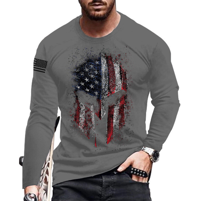 T-shirt da uomo Horror Skull stampa 3D allentato o-collo manica intera primavera autunno Street Rock Hip-Hop top e Tees abbigliamento uomo 4XL
