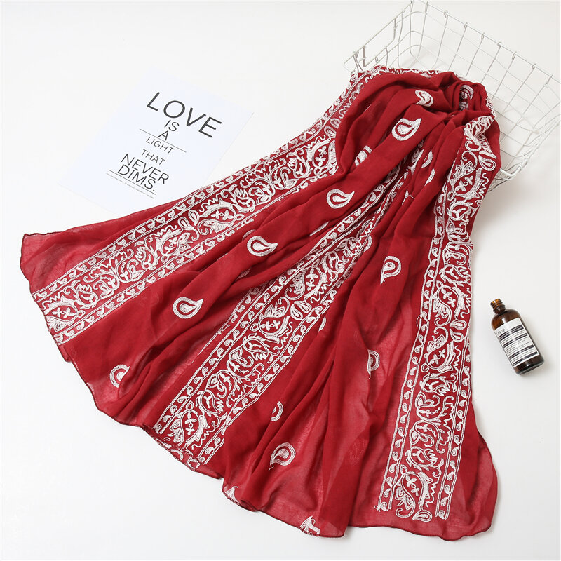 Lenço de algodão de luxo feminino hijab muçulmano bandana envoltório bandana sólida paisley bordado moda lenço 180*90cm foulard