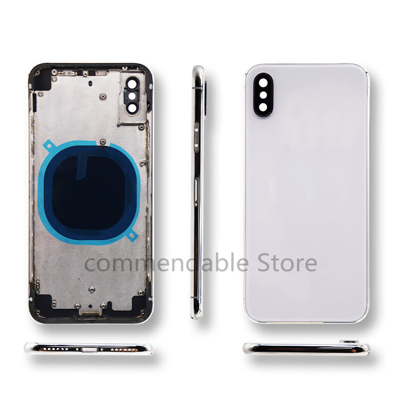 Per iPhone X custodia posteriore coperchio porta batteria telaio centrale corpo carcasse telaio con logo + con pulsanti laterali + vassoio SIM