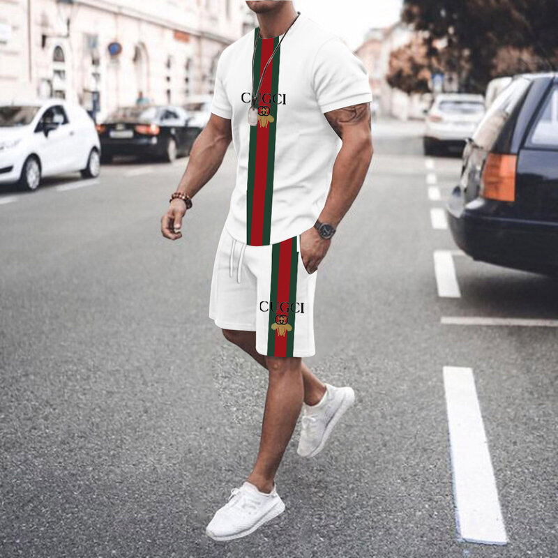 ツーピースの男性の、偽のデザイナー服アフリカンの服3Dプリントハイテクフリースデザイナーoutitブラウスtシャツセット