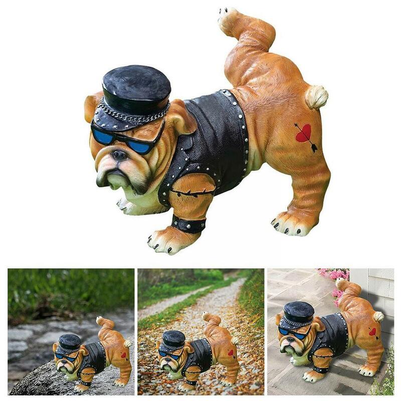 Baru Pria Tangguh Bulldog Peeing Patung Anjing dengan Kacamata Hitam Hewan Gnome Dekorasi 2022 Patung Taman Nordik Kreatif Funn O6I2